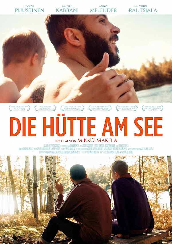Film Poster DIE HÜTTE AM SEE – A MOMENT IN THE REEDS, eine schwule Romanze zwischen einem Finnen und einem syrischen Flüchtling von Filmemacher Mikko Makela mit  Janne Puustinen, Boodi Kabbani und Mika Melender