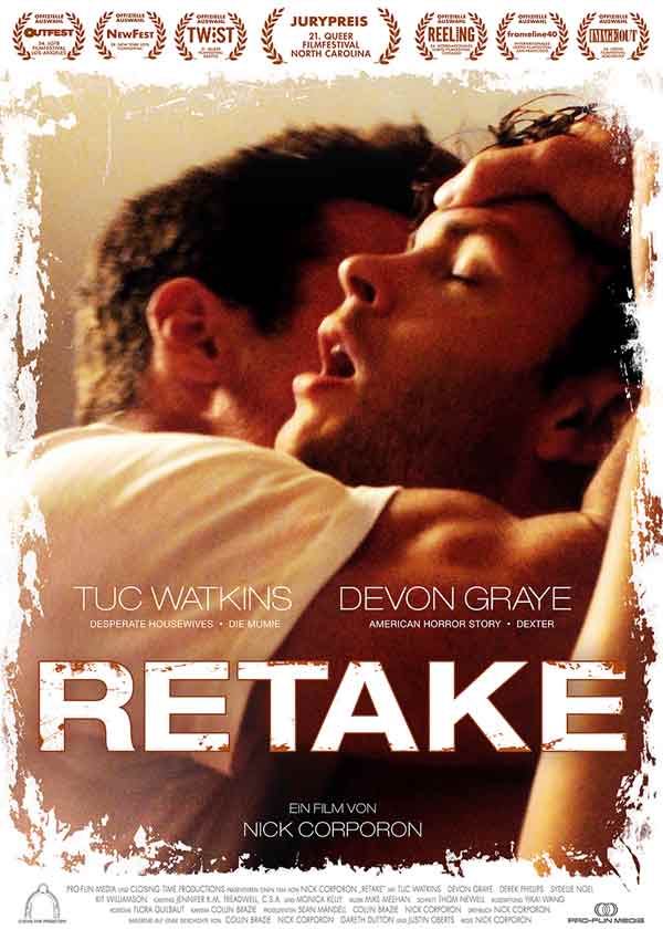 RETAKE Film Poster RETAKE von Regisseur und Autor Nick Corporon mit Tuc Watkins, Devon Graye, Derek Phillips und Chris Pudlo