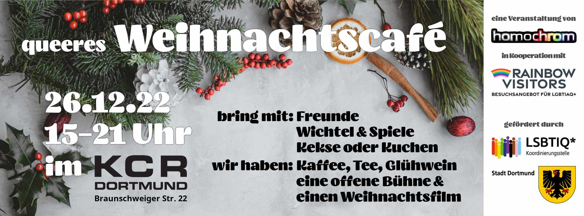 homochroms Weihnachtscafé 2022 in Dortmund homochrom, Weihnachtscafé 2022, 26.12.2022, KCR Dortmund, Rainbow Visitors, Stadt Dortmund