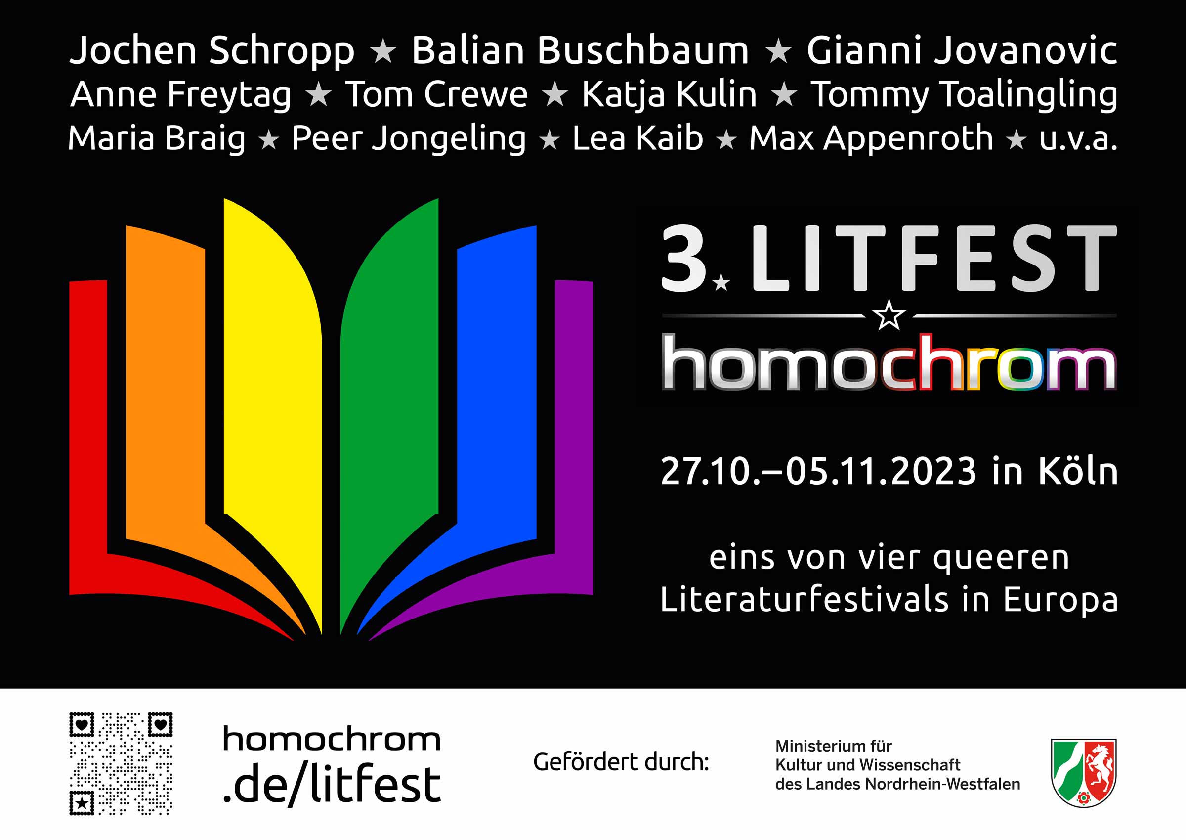 Plakat für das 3. Litfest homochrom vom 27.10.-05.11.2023 in Köln