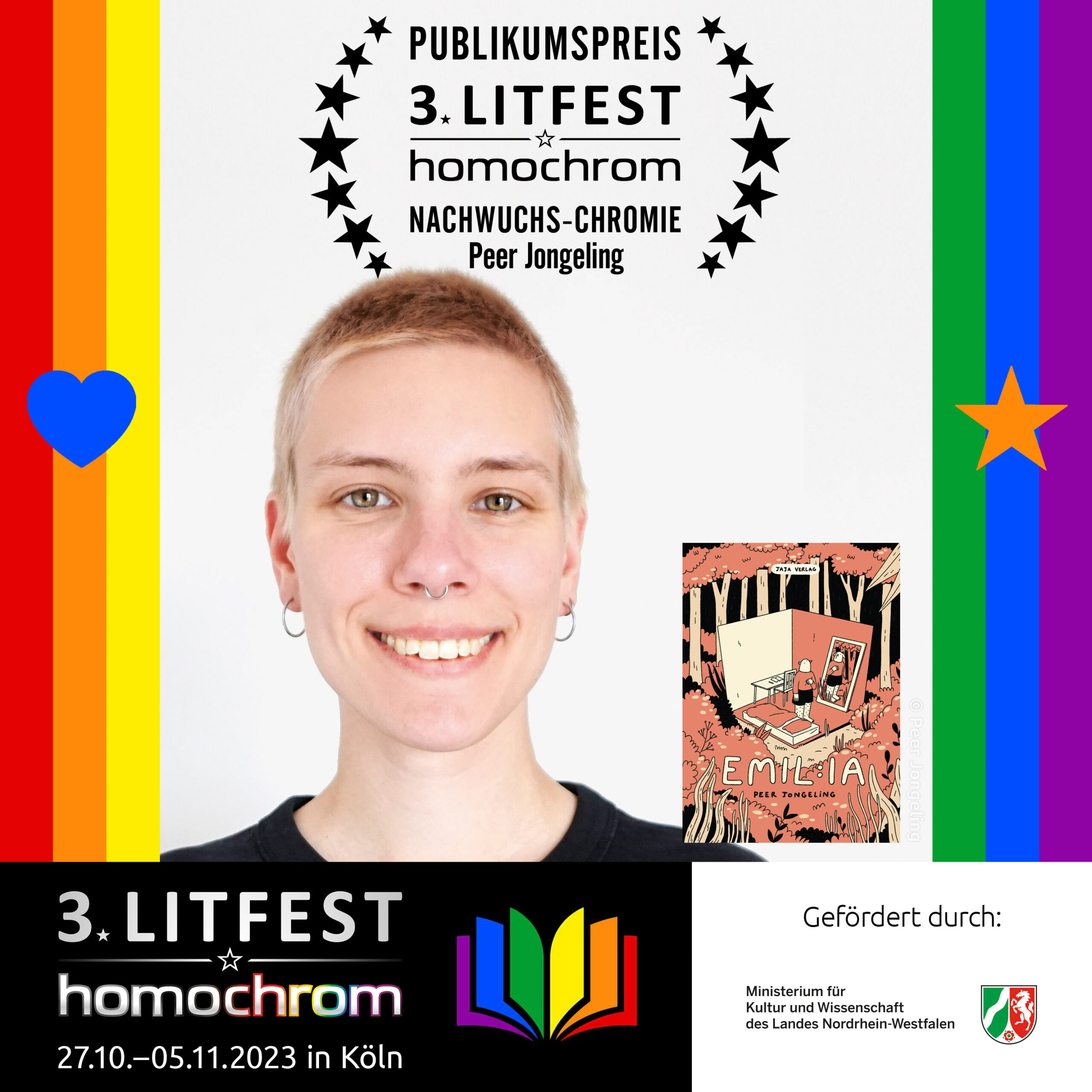 Nachwuchs-Chromie: Peer Jongeling, Autorin, Comic-Roman, Graphic Novel, Emil:ia, Litfest, homochrom, Literaturfestival, Köln, queer, LGBTIQ, awards, Publikumspreis, festival, Jaja Verlag