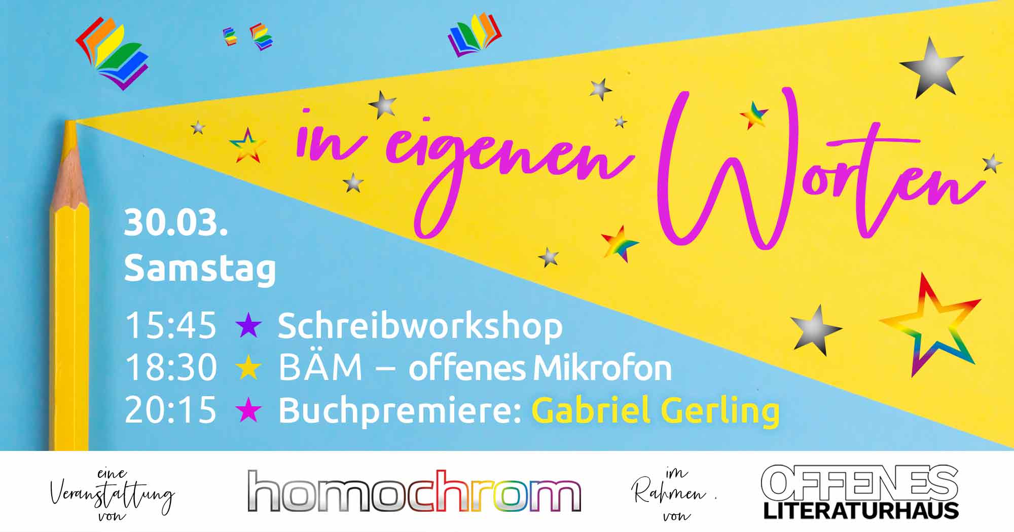 in eigenen Worten – Workshop, offenes Mikro, Buchpremiere