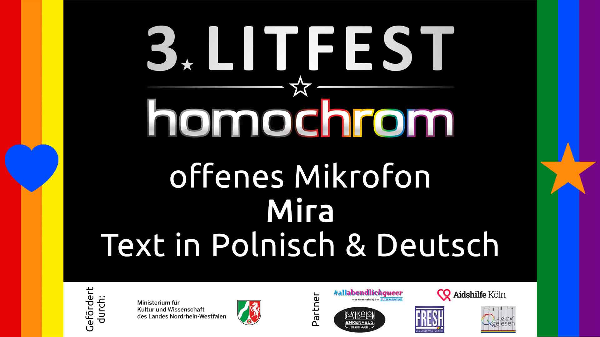 Lese-Video, offenes Mikrofon, Mira, 3. Litfest homochrom